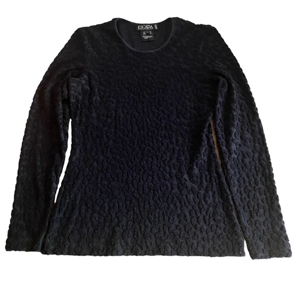 Vintage ESCADA Margaretha Ley 1990s Black Textured Pullover Top EU 36 Cheetah - Picture 1 of 7